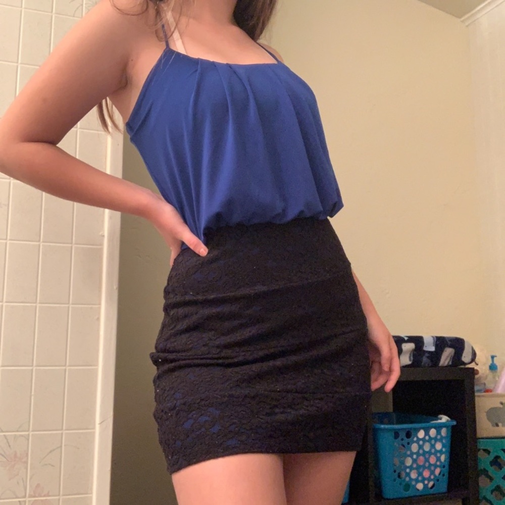 Blue and black tank dress